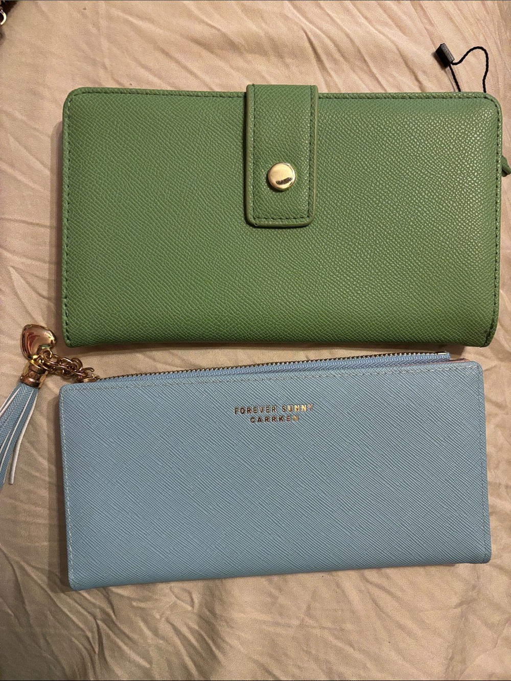 Green Textured Snap Wallet with Gold-Tone Accent